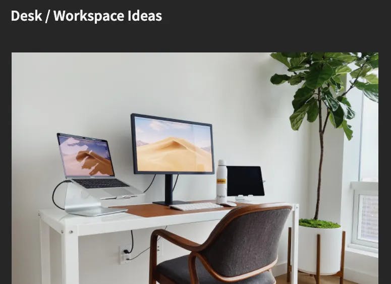 Screenshot of a note from Evernote called Desk and Workspace Ideas