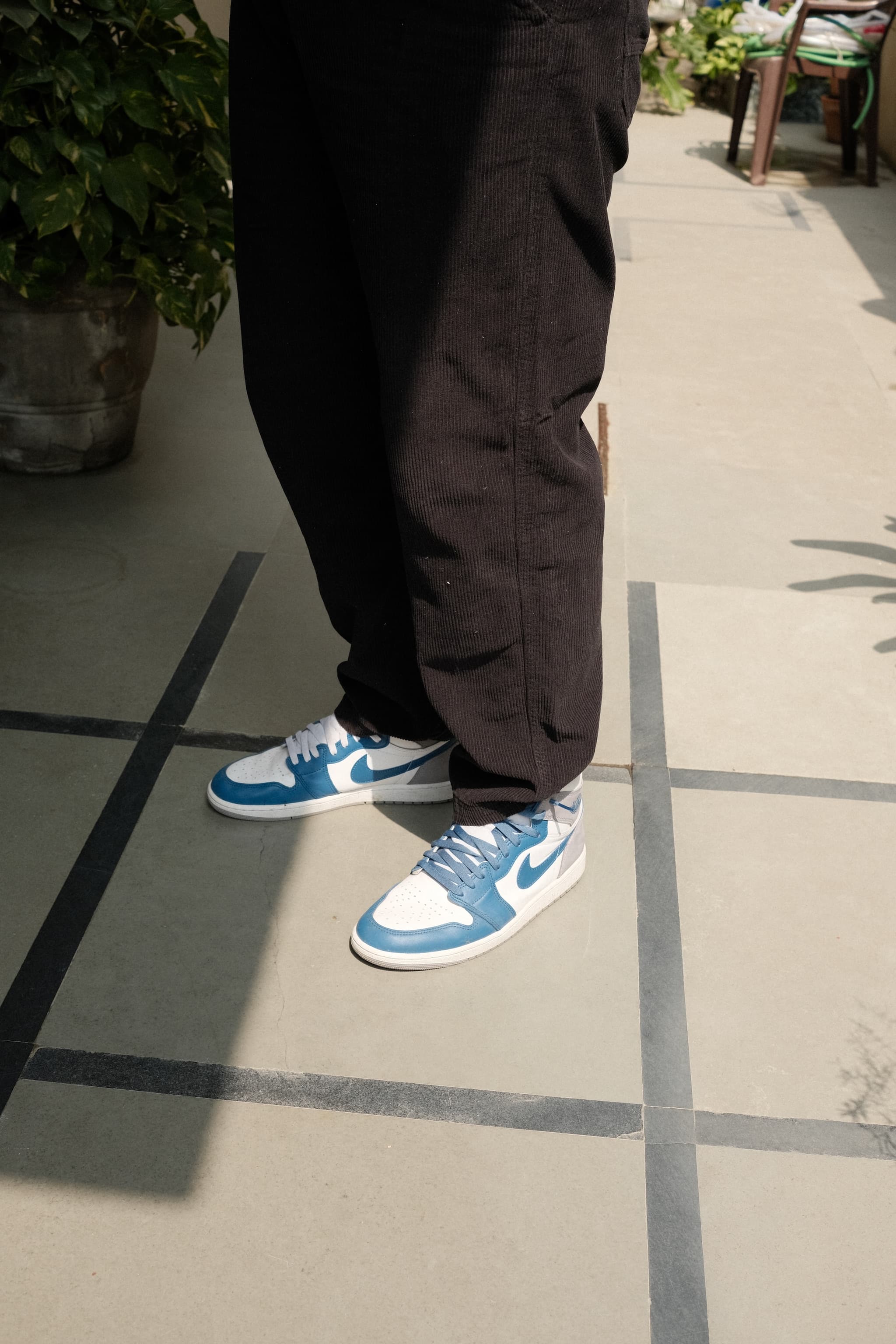 A photo of someone wearing Nike Air Jordons