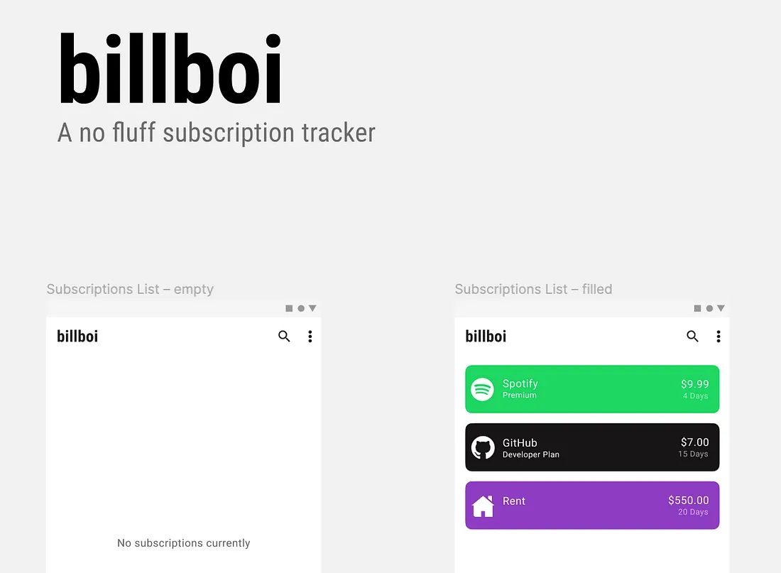 Design mockup of Billboi