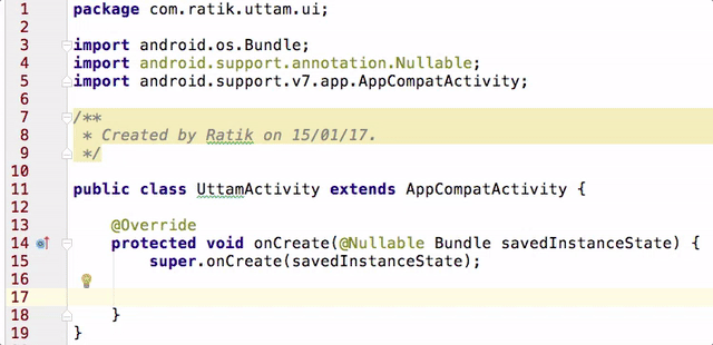 An animated GIF of beginning to write code for Uttam